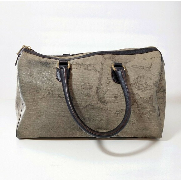 Alviero Martini 1st Classe Italy Map Print Satchel Bag Purse Boston Gray Tortora - Picture 2 of 12